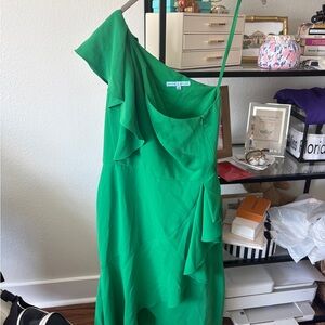 ANTONIO MELANI Green One-Shoulder Ruffle Midi Dress